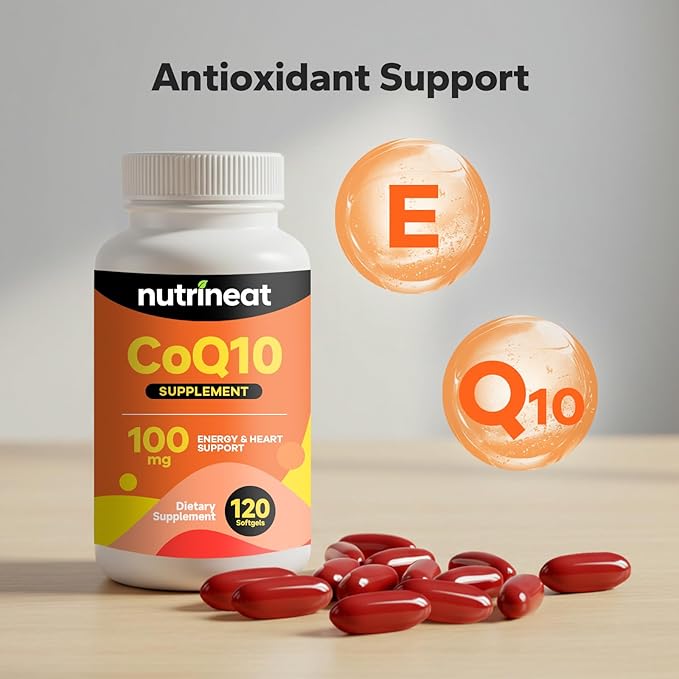 CoQ10 100mg Softgels (120 Softgels), CoQ10 Supplement Support Heart Health & Energy Production, High Absorption Coenzyme Q10, Gluten Free Energy Supplements