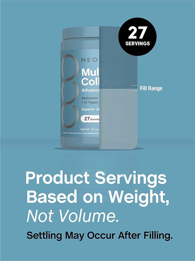 NeoCell Multi Collagen Bio-Peptides Powder | 22oz | Advanced with Hyaluronic Acid and Vitamin C | 10 Super Types of Collagen | Superior Absorption | Grassfed Protein Supplement |
