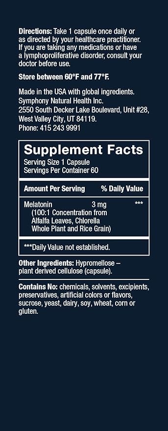Herbatonin 3mg - The Only Natural Plant Melatonin Natural Sleep Cycle, Body Clock And Circadian Rhythm Support For Jet Lag, 60 Vegan Capsules (60 Day Supply)