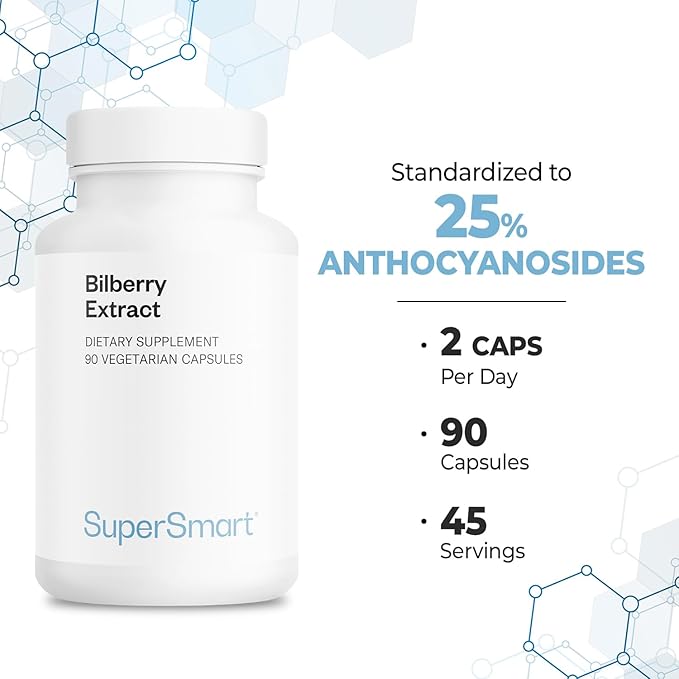 Supersmart - Bilberry Extract (High Strength) - 25% Anthocyanin - Bilberry Supplement for Eyes - Vaccinium Myrtillus Fruit Supplement | Non-GMO & Gluten Free - 90 Vegetarian Capsules