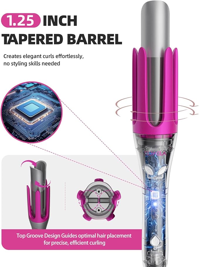 Automatic Rotating Curling Iron,1 1/4 Hair Curler with 3 Temperatures, 10S Fast Heating, 2-Way Rotation, 30 Min Auto Shut-Off, 500 Million Ionic, Anti-Scald-Tangle for Hair Styling