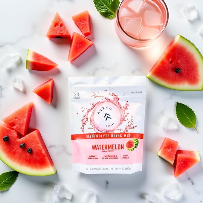 Electrolyte Drink Mix Watermelon – Hydration Powder with 600mg Sodium, Potassium, Magnesium, Zinc & B Vitamins – 30 Sticks