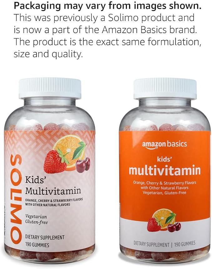 Amazon Basics Kids' Multivitamin, 190 Gummies, Orange, Cherry & Strawberry (Previously Solimo)