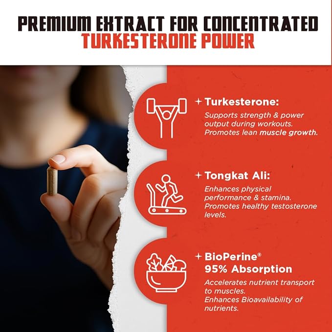 Old School Labs Testosterone Supplement for Men – Turkesterone 1500mg Max Potency + Tongkat Ali & BioPerine® – Muscle Growth, Recovery, Drive & Stamina – 120 Caps, 40 Servings