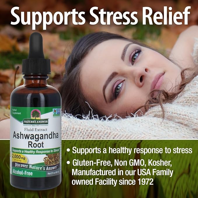 Nature's Answer Ashwagandha Root | Herbal Supplement Maintain Healthy Immune Function | Supports Body Against Stress | Gluten-Free, Alcohol-Free & Vegan 2oz (3 Pack)