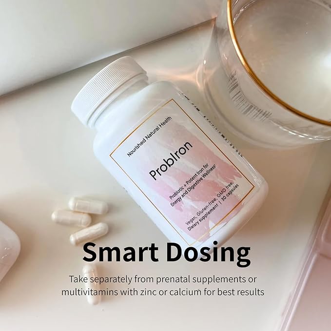 Nourished Natural Health ProbIron - Women's Probiotic + Iron Supplement Boosted with Vitamin C and Copper - Vegan Formula for Energy and Digestive Wellness - 120 Capsules