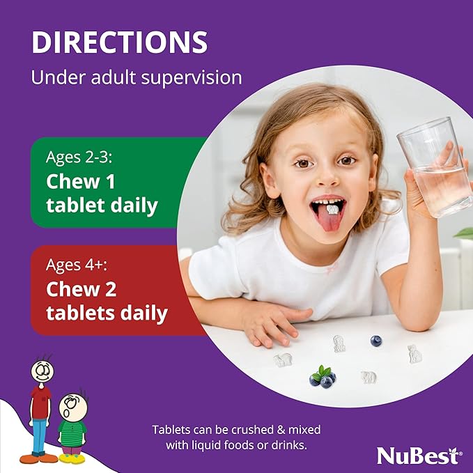NuBest Tall Kids - Toddlers Vitamins and Kids Vitamins for Age 2 to 9 - Support Bone Strength, Overall Health and Immunity - Animal Shapes - 90 Chewable Berry Tablets | 6 Weeks Supply