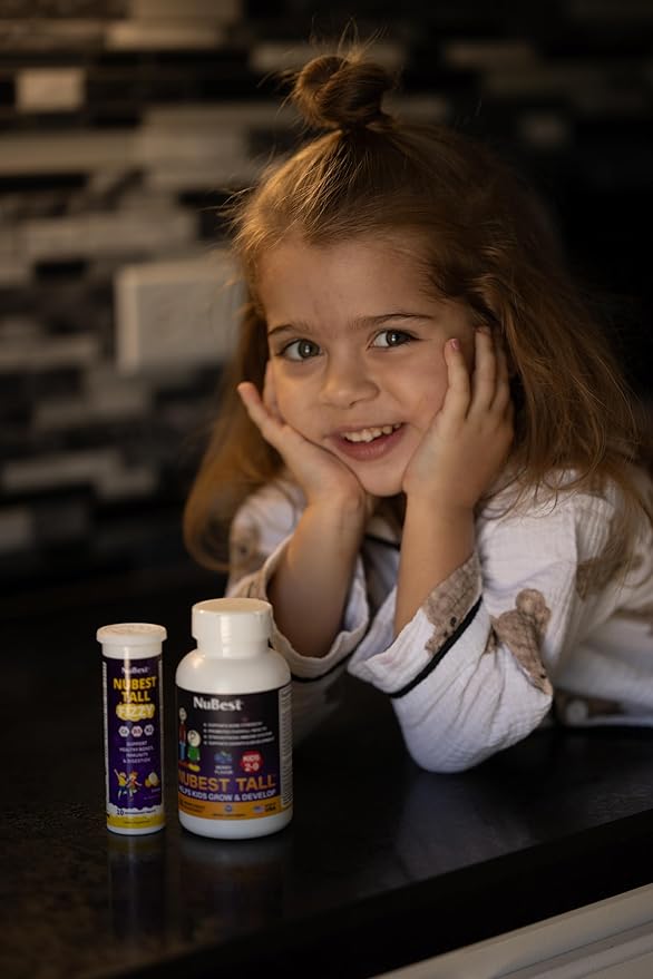 NuBest Tall Fizzy - Bone Strength, Immunity, Digestive Health for Kids Age 4+ & Teens | Probiotic, Calcium, Magnesium from Red Marine Algae, Vitamins | 10 Orange Effervescent Tablets | 2 Weeks Supply