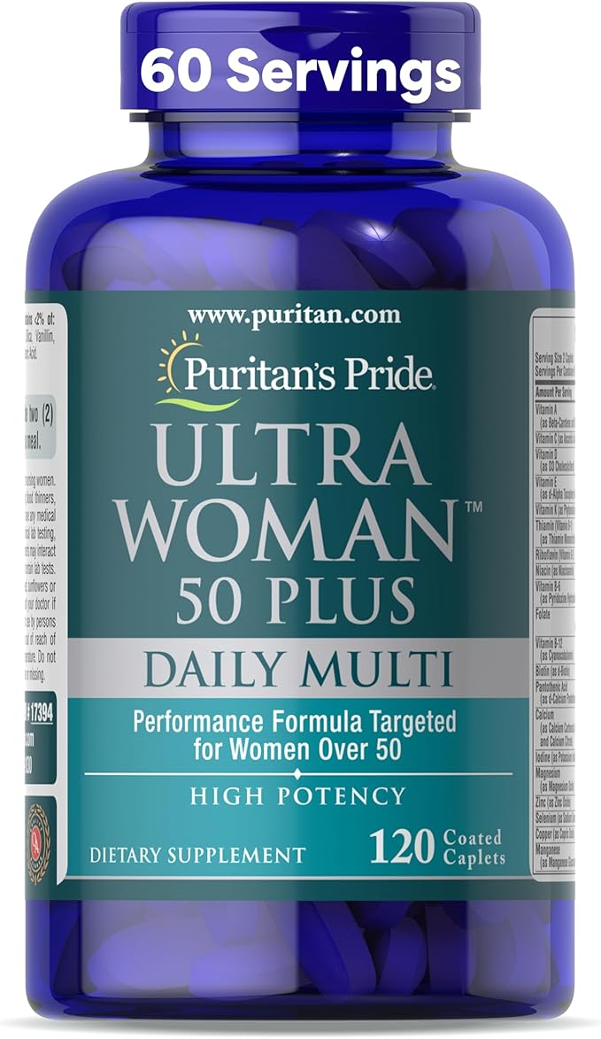 Puritan's Pride Ultra Woman 50 Plus High Potency Performance Time Release Daily Multivitamin with Zinc, Supplement to Support Healthy Aging and Cellular Energy Production, 2 Month Supply, 120 Count