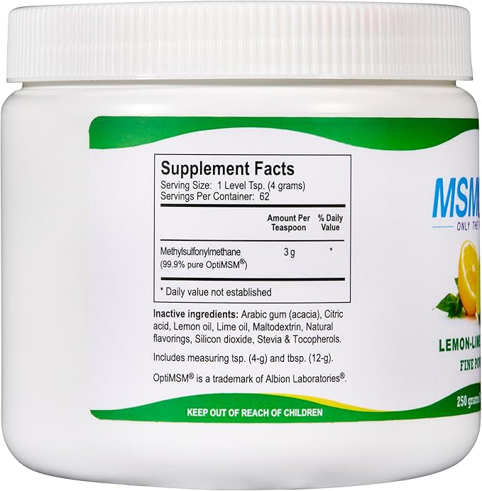 KALA HEALTH MSMPure Fast Dissolving Lemon Lime Flavored Fine MSM Powder Crystals – US-Made MSM for Joint Health, Skin Appearance, and Hair & Nail Support – 8.8 oz, Organic Sulfur