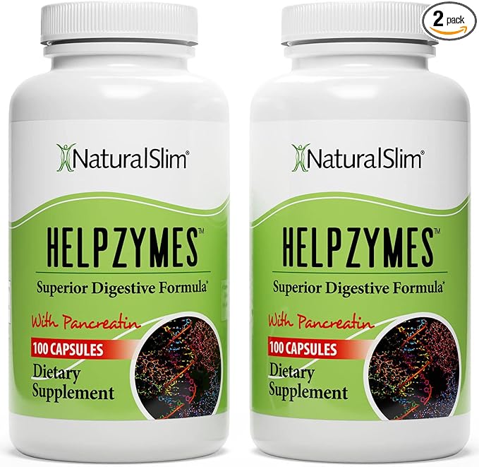 NaturalSlim Helpzymes, Enzyme Complex for Adults with Bromelain, Ox Bile, Pancreatin & Betaine HCL,100 Capsules, 2 Pack