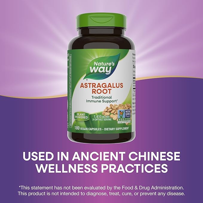 Nature's Way Astragalus Root - Astragalus Root Herbal Supplement - Traditional Immune Support* - Non-GMO Project Verified - Gluten & Dairy-Free - 180 Vegan Capsules