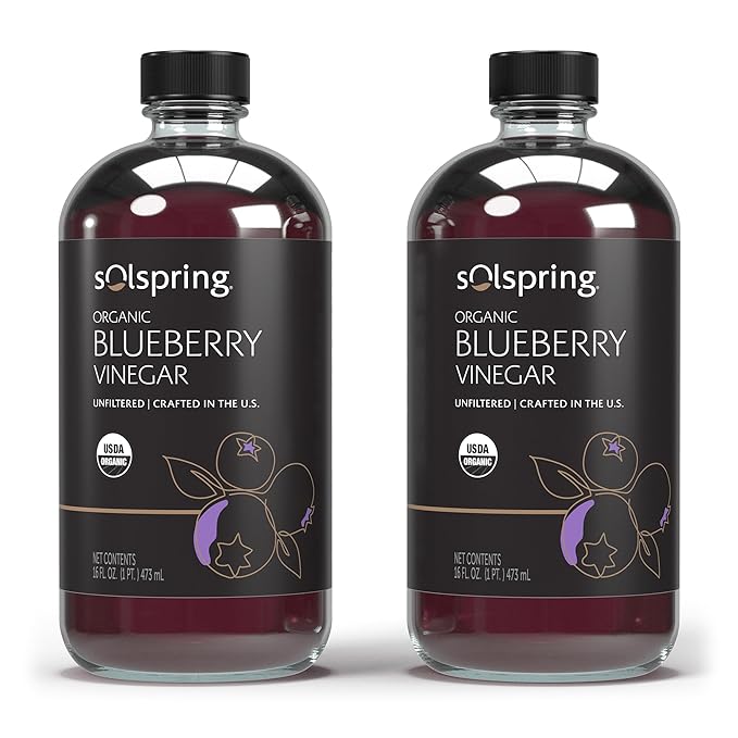 Dr. Mercola Solspring Organic Blueberry Vinegar, 2 Bottle (16 Fl. Oz.), Tart, Full-Bodied Flavor, non GMO, Soy Free, Gluten Free, USDA Organic