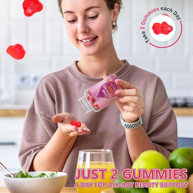 Natural Hair Skin and Nails Vitamins Gummies, 7600mcg Biotin Gummies for Women Men Beauty Support, Non-GMO, Gluten Free (Strawberry Flavor, 60 Count)