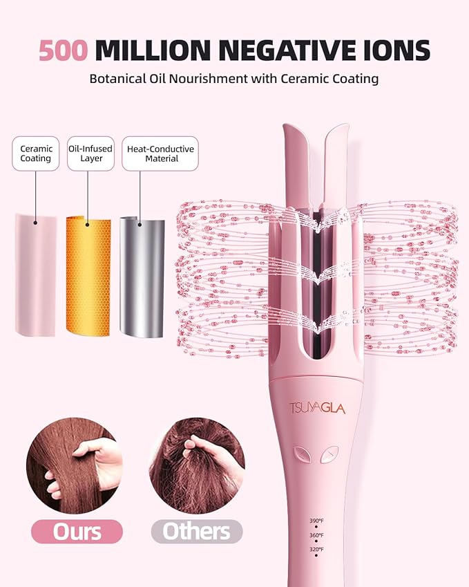 Automatic Curling Iron,1 1/4 Hair Curler with 3 Temperatures, 10S Fast Heating, 2-Way Rotation, 30 Min Auto Shut-Off, 500 Million Ionic, Anti-Scald-Tangle for Hair Styling