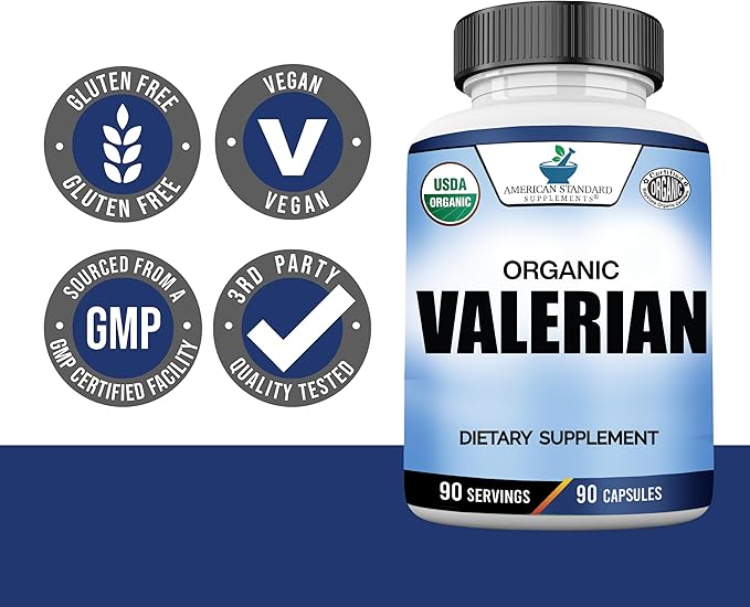 American Standard Supplements Organic Valerian – Vegan, Gluten Free, Non-GMO, 90 Capsules, 90 Servings