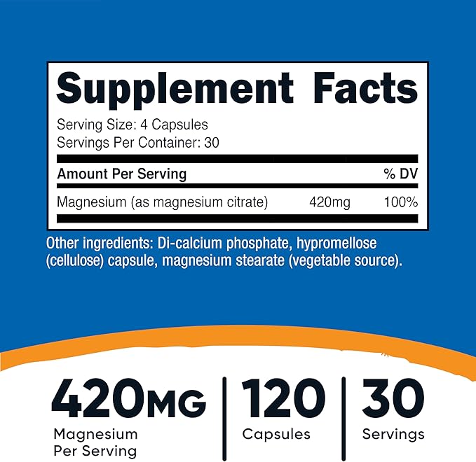 Nutricost Magnesium Citrate 420mg, 120 Veggie Capsules - 30 Servings, Gluten Free, Non-GMO Supplement