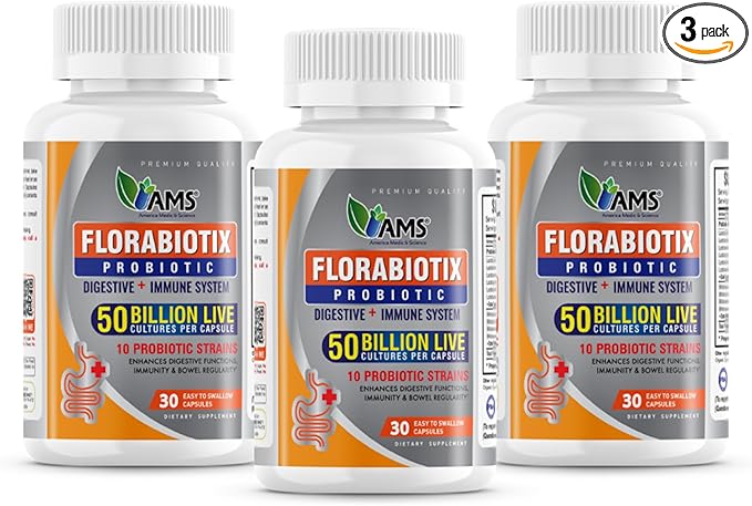 America Medic & Science Florabiotix Probiotic (90 Capsules) | Dietary Supplement for Men and Women| 50 Billion Live Cultures | 10 Probiotic Strains | Supports Digestive and Immune Health (Pack of 3)