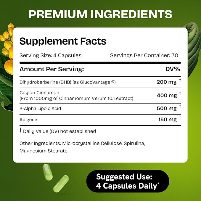Dihydroberberine Supplement - Dehydro Berberine Organic -Super Berberine Supplement with Ceylon Cinnamon & R Alpha Lipoic Acid & Apigenin - Hydroberberine 240 caps (2 Packs)
