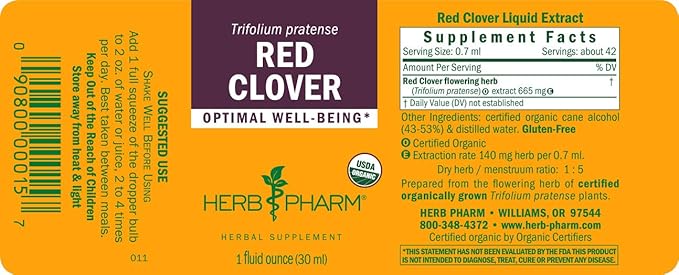 Herb Pharm Certified Organic Red Clover Liquid Extract, 1 Fl Oz
