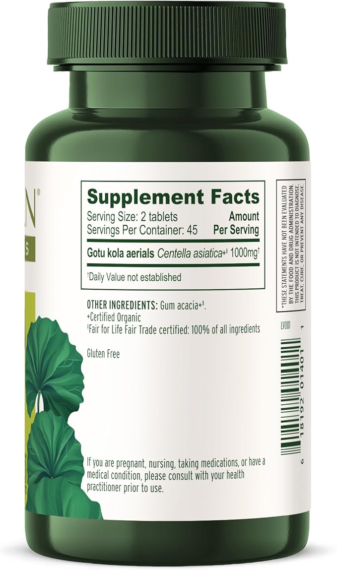 Banyan Botanicals Gotu Kola (Centella Asiatica) – Organic Adaptogen & Nootropic Brain Support Supplement for Healthy Memory & Concentration* – 90 Tablets – Fairly Traded Sustainably Sourced Vegan