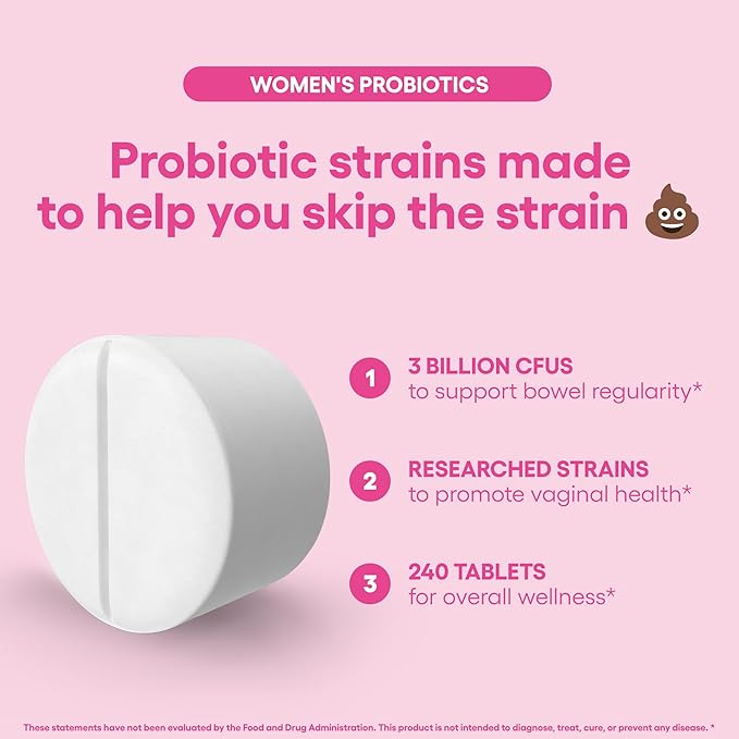 Probiotics for Women Supplement Supports Vaginal & Digestive Health 240 Tablets 3 Billion CFU (240, Women's Probiotics)