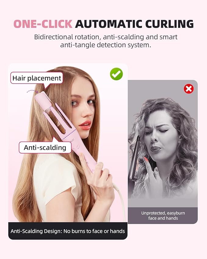 Automatic Curling Iron,1 1/4 Hair Curler with 3 Temperatures, 10S Fast Heating, 2-Way Rotation, 30 Min Auto Shut-Off, 500 Million Ionic, Anti-Scald-Tangle for Hair Styling