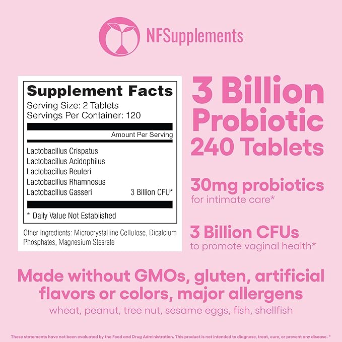 Vaginal Probiotics Supplement Supports PH Balance & Intimate Flora 240 Tablets 3 Billion CFU (240, Vaginal Probiotics)