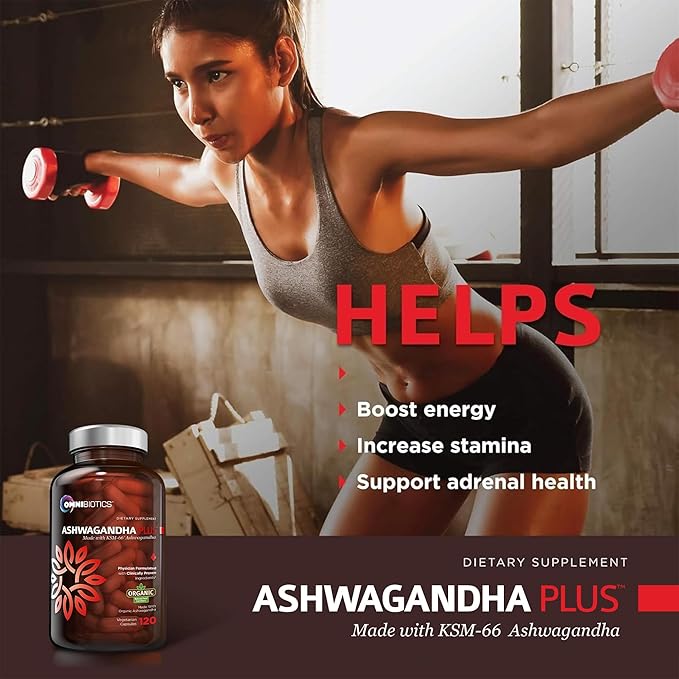 OmniBiotics Organic Ashwagandha Supplement ā 1300mg Total Strength ā 900mg Organic Root Powder & 400mg KSM-66 Extract ā Stress Relief, Mood & Sleep Support ā Non-GMO ā 120 Vegan Capsules