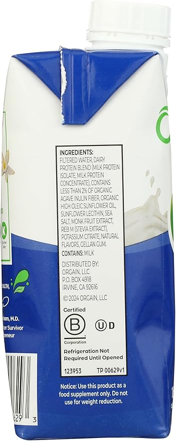 Orgain 30g High Protein Shake, Dairy Isolate Milk Protein, Vanilla Bean, 6g BCAAs, 1g Sugar Per Serving, Meal Replacement, Ready to Drink, Keto Friendly, Gluten-Free 11 Fl Oz (Pack of 12)
