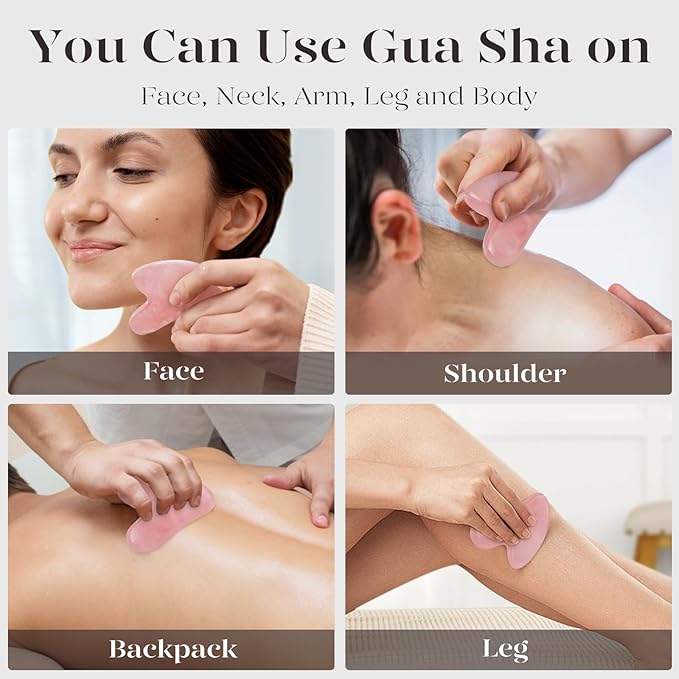 BAIMEI Gua Sha Facial Tool for Self Care, Massage Tool for Face and Body Treatment, Relieve Tensions, Reduce Wrinkles and Redness, Skin Care Tools for Men Women - Rose Quartz
