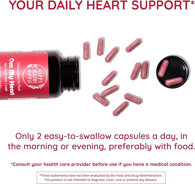 Red Yeast Rice with CoQ10 Supplement 1200 mg - Supports Cholesterol Balance, Heart Health & Circulation - Antioxidant Support with Coenzyme Q10 - Citrinin-Free, Non-GMO, Vegan, 60 Ct