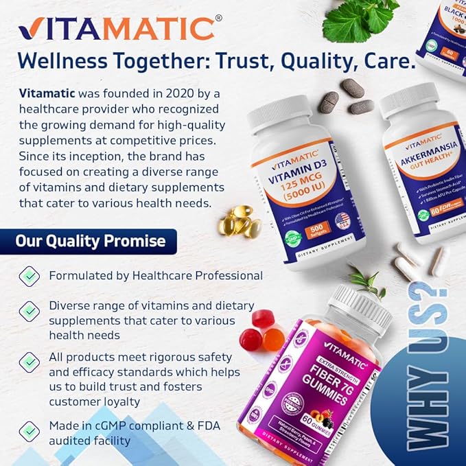 Vitamatic Magnesium Citrate 500mg per Serving - 180 Vegetarian Capsules (Provides 150 mg of Elemental Magnesium) - Added B6 for Maximum Absorption - Supports Muscle, Joint, and Heart Health*