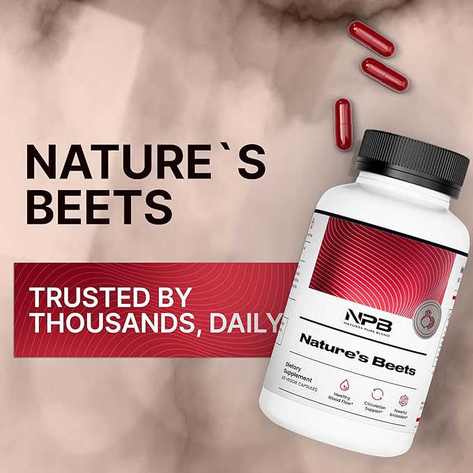 Nature's Pure Blend Organic Beet Root Powder 90 Capsules – Beet Root Capsules & Beets Supplements for Circulation – L Arginine – Nitric Oxide Supplements