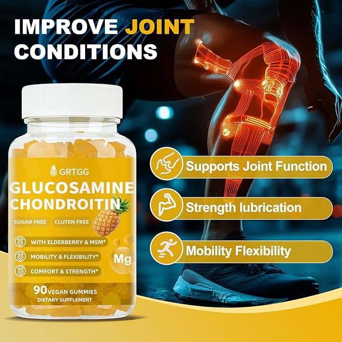 Glucosamine Chondroitin Gummies with MSM & Elderberry Extra Strength 3000MG - Joint Support, Antioxidant Immune Support Supplement for Adults, Men & Women - 90 Pineapple Gummies