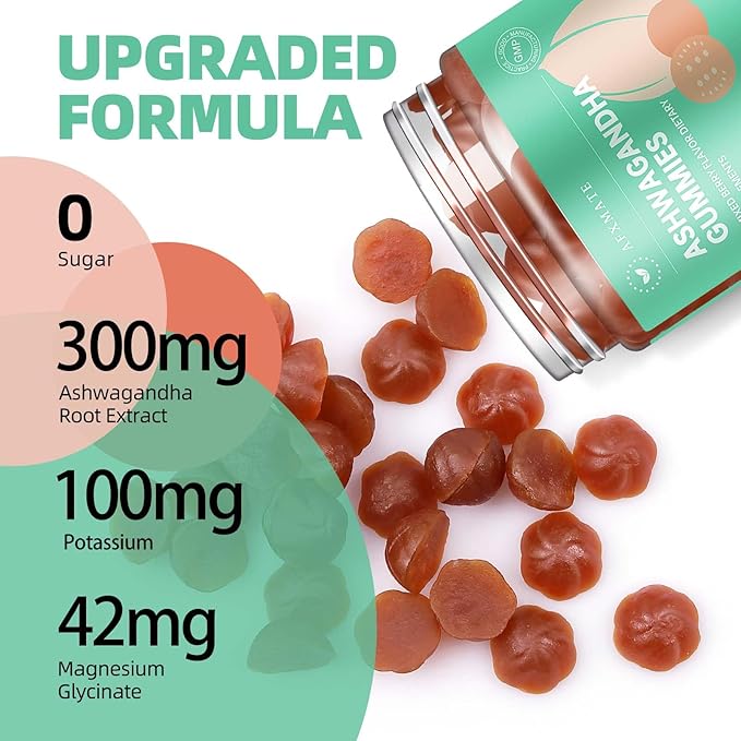 AFXMATE Ashwagandha Gummies for Women Sugar Free, Ashwagandha Supplement Gummy with Magnesium Vegan (90 Counts)