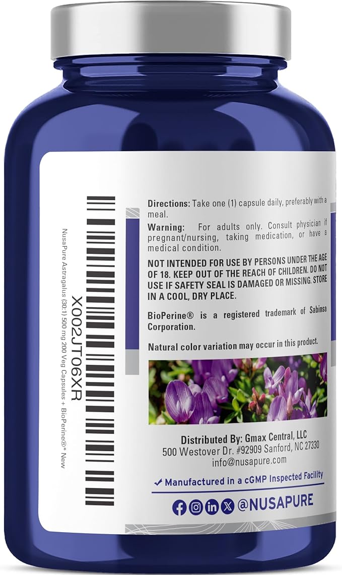 NusaPure Astragalus Root 30:1 Extract, 500 mg Equivalent to 15,000 mg 200 Veg Caps Suitable for Vegetarians and Vegans, Non-GMO