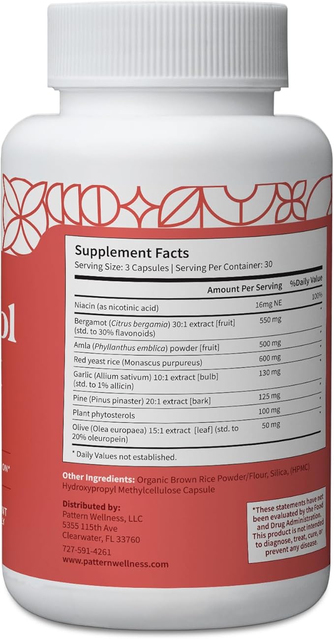 Pattern Wellness Cholesterol Complex Supplement - All-Natural Balancing Formula - Boost Overall Wellness - 3rd Party Lab Tested - 90 Vegan Capsules