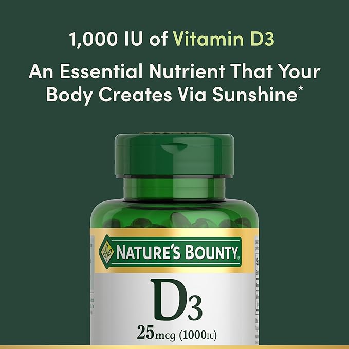Nature's Bounty Vitamin D3 1000 IU, Immune Support, Helps Maintain Healthy Bones, 250 Rapid Release Softgels