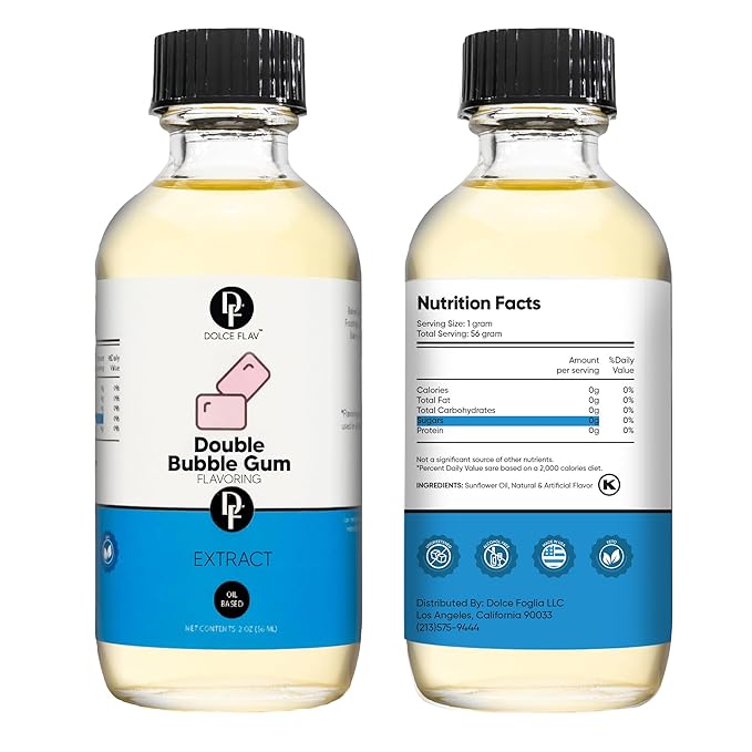 Dolce Foglia Oil Soluble Bubble Gum Extract - 2 Oz. - Sugar-Free, Zero Calories - Multipurpose Bubble Gum Flavoring Oil for Candy Making, Lip Balm, Ice Cream - Pioneer Woman Kitchen Stuff, Kitchen