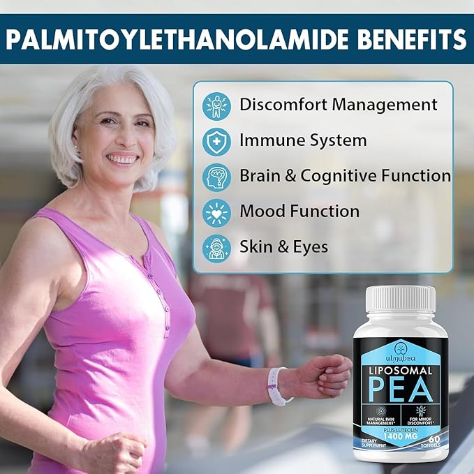 Liposomal Palmitoylethanolamide 1300 MG Plus Luteolin 100 MG, Superior Absorption, Micronized Pea Supplement for Discomfort Management, 60 Softgels