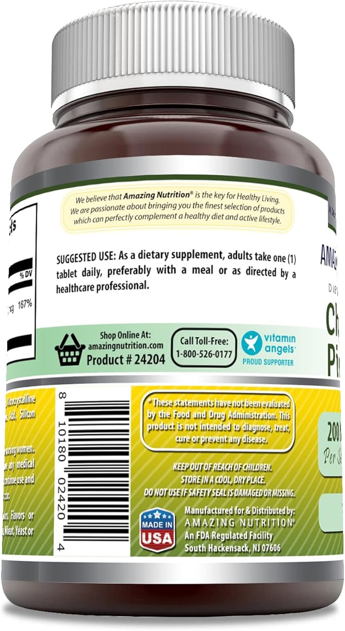 Amazing Formulas Chromium Picolinate Supplement | 200 Mcg Per Serving | Tablets | Non-GMO | Gluten Free | Made in USA (120 Count)