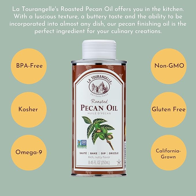 La Tourangelle Roasted Pecan Oil for Cooking, Baking, Butter Substitute, Pasta, Vinaigrettes, Stir Fry, 8.45 Fl Oz