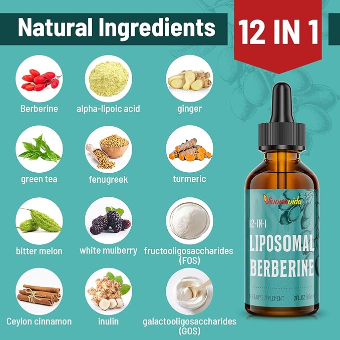 Berberine HCl Supplement 3000 mg - Liposomal Berberine HCl Liquid - AMPK Activator with Turmeric, Ceylon Cinnamon, 12 Natural Ingredients - 4 fl oz