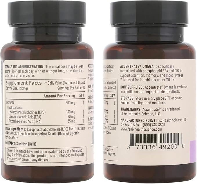 Omega w/LYSOVETA LPC | EPA & DHA Supplements for Brain Health | Focus, Attention, Memory, & Mood | 6X Higher Absorption Than Fish Oil | Omega-3 Fatty Acid Supplements | Highest Potency LPC-DHA