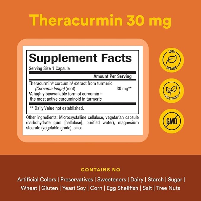 Natural Factors, CurcuminRich Theracurmin, 30 mg, Formulated for Superior Absorption, 60 Count (Pack of 1)