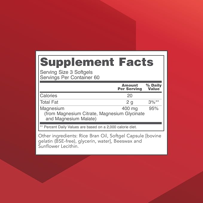 PROTOCOL FOR LIFE BALANCE Magnesium Citrate Plus Glycinate & Malate - Support Heart Health & Bone Formation - Bioavailable Dietary Supplement - Halal - 180 Softgels