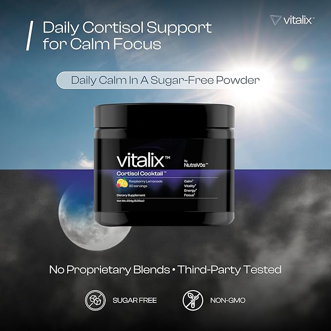 Vitalix Cortisol Cocktail–Premium Calm Drink Mix | Cortisol Supplements for Women & Men + Cortisol Detox | Ashwagandha KSM 66, Magnesium Glycinate, L Theanine | Raspberry Lemonade – 30 Servings