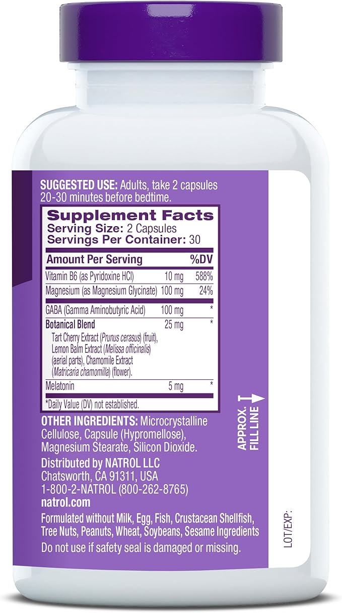 Natrol Sleep & Restore Capsules - Calm Magnesium Glycinate, Magnesium Sleep Aid with GABA, Melatonin 5mg, Botanical Blend, 30 Day Supply