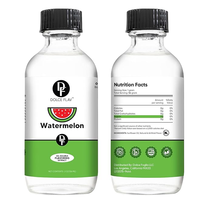 Dolce Flav Watermelon Extract – 2 Ounce Oil-Soluble Kosher, Sugar-Free, Concentrated Juicy Watermelon Flavoring for Baking, Chocolates & Desserts, Includes Measured Dropper